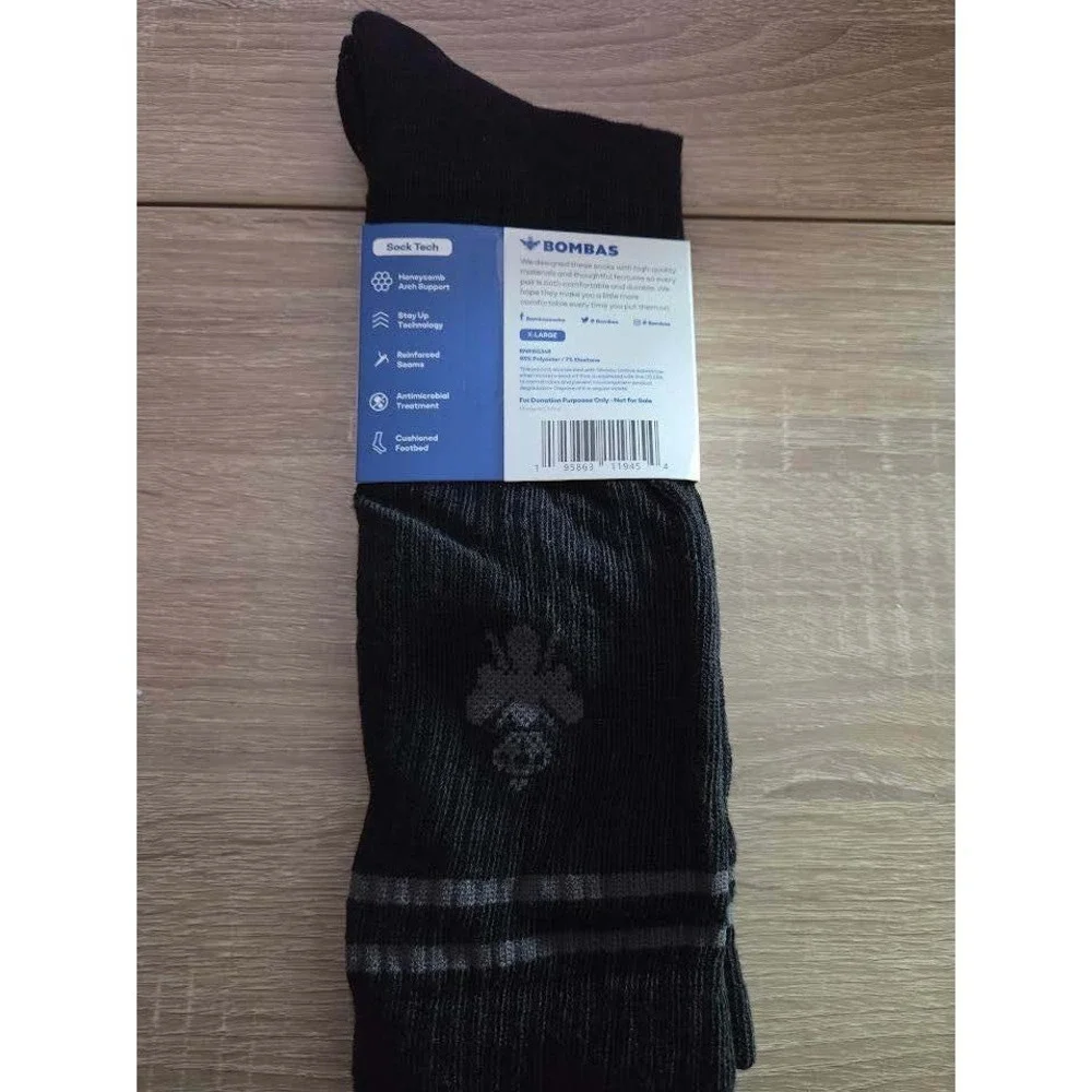 Bombas Mens Performance Socks XL Black‎ Grey Stripe Honeycomb Arch Support New
